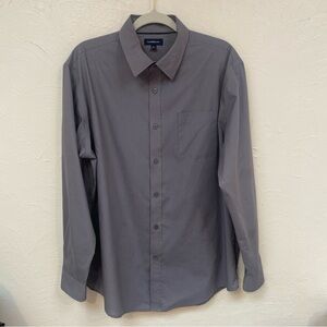 Croft & Barrow Shirt Men's Grey Striped Classic Fit Button Up Long Sleeve.